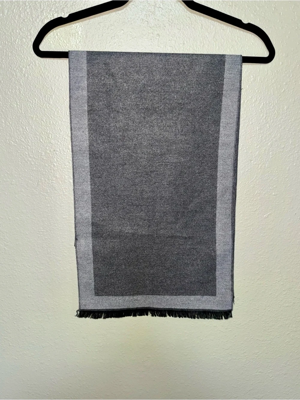 100% Cashmere Gray Colorblock Fringe Scarf Soft Luxury Winter Wrap